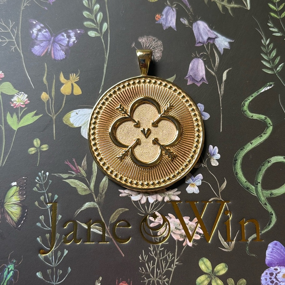 JANE WIN BIG LOVE COIN HEART Jumbo Large 14k Gold over Sterling Pendant RARE!!!